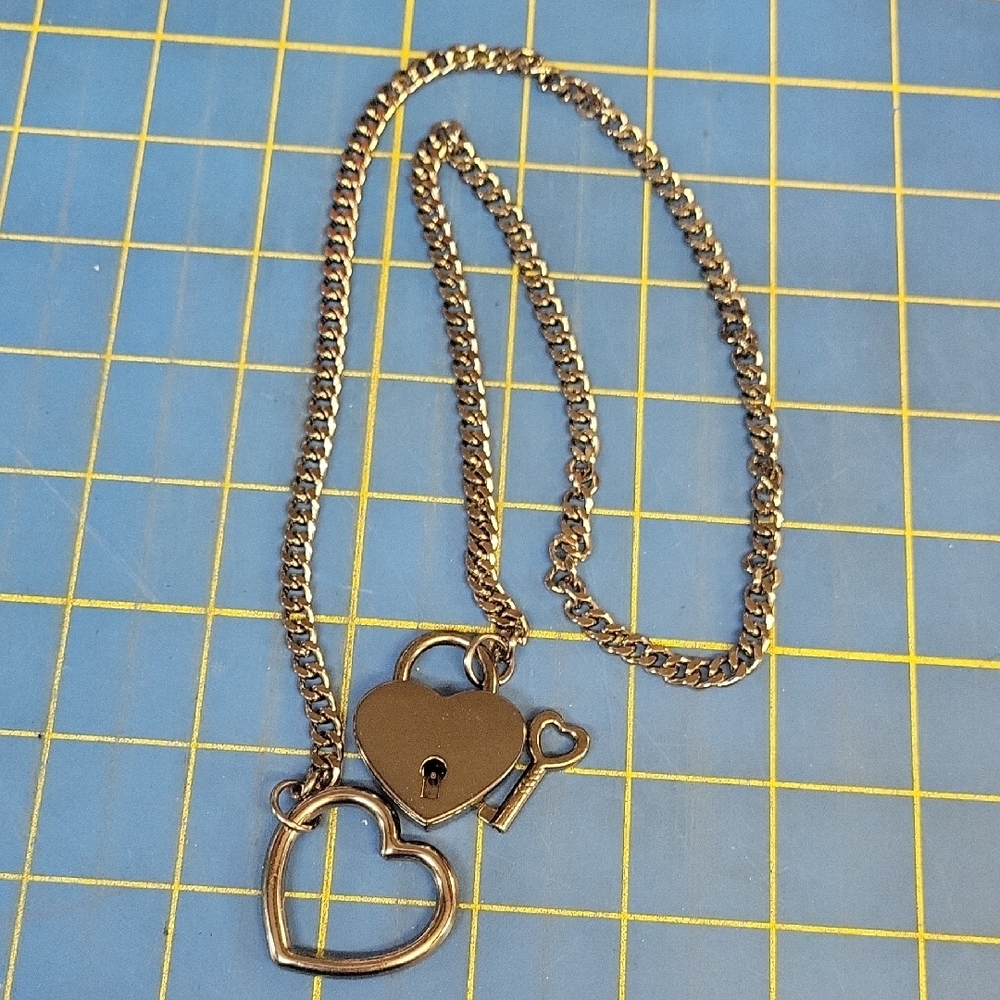 Heart and Key Silver Necklace